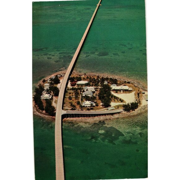 Vintage Seven Mile Bridge Pigeon Key Florida Postcard Aerial View Ed Swift - Picture 1 of 2